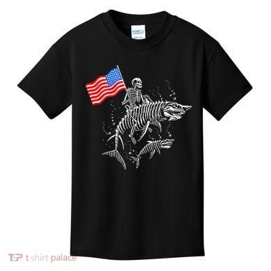 Skeleton Ride Shark 4th Of July Kids T-Shirt