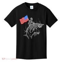 Skeleton Ride Shark 4th Of July Kids T-Shirt thumb 0