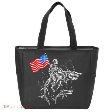Skeleton Ride Shark 4th Of July Tote Bag