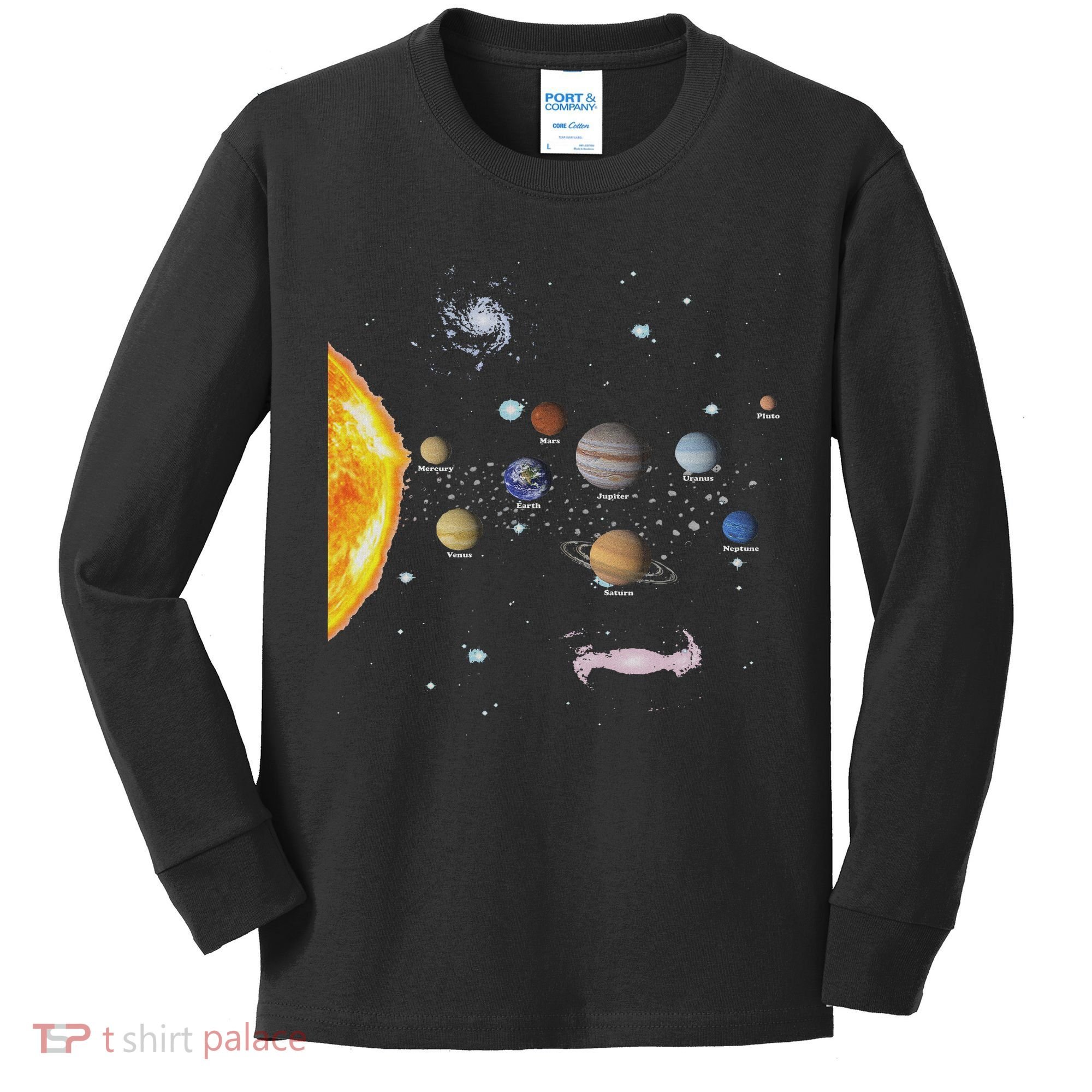 Stem Realistic Space Solar System Kids Long Sleeve Shirt
