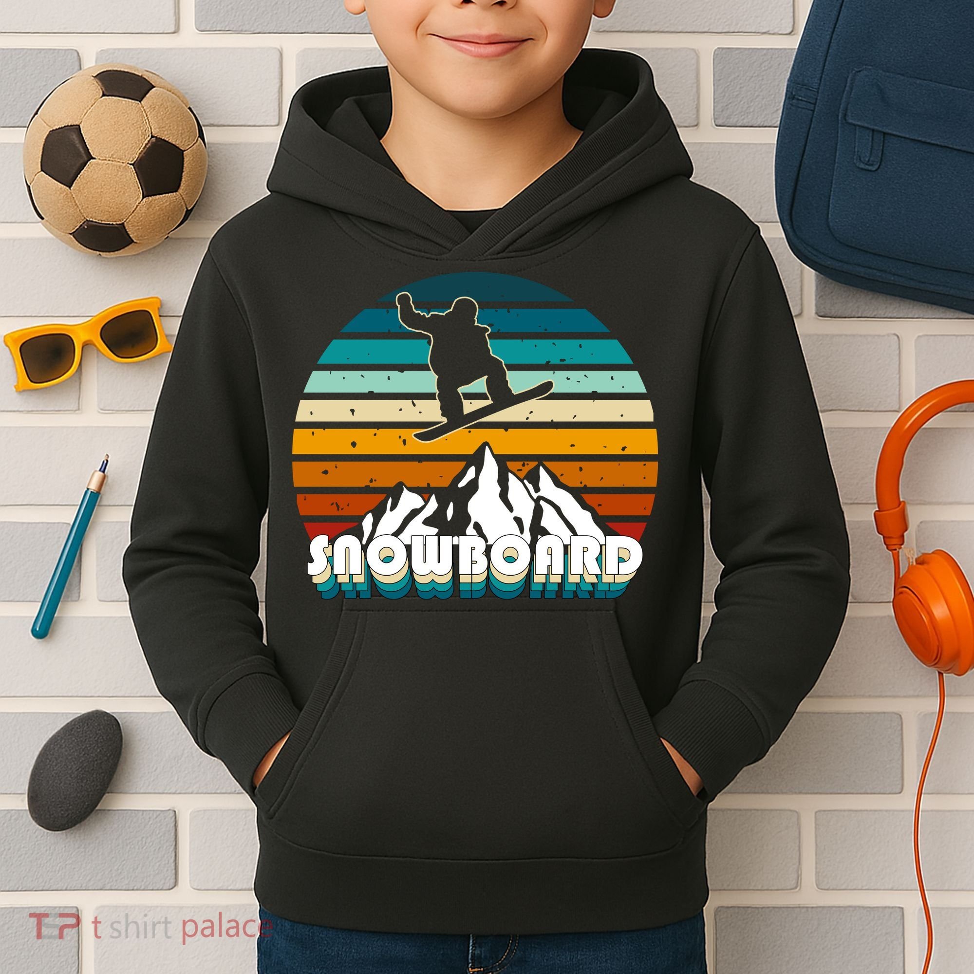Snowboard Retro Sunset Kids Hoodie