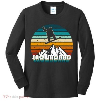 Snowboard Retro Sunset Kids Long Sleeve Shirt
