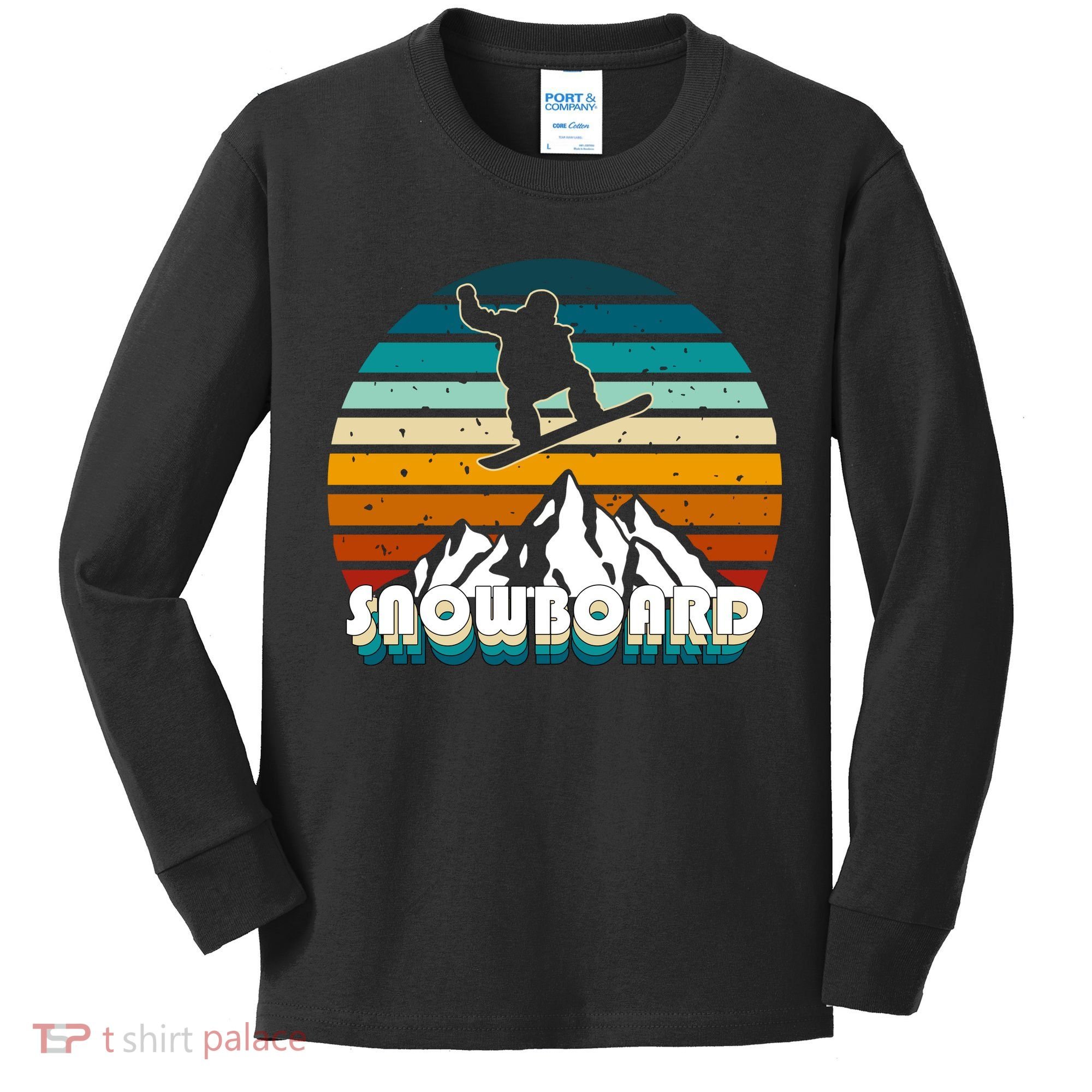 Snowboard Retro Sunset Kids Long Sleeve Shirt