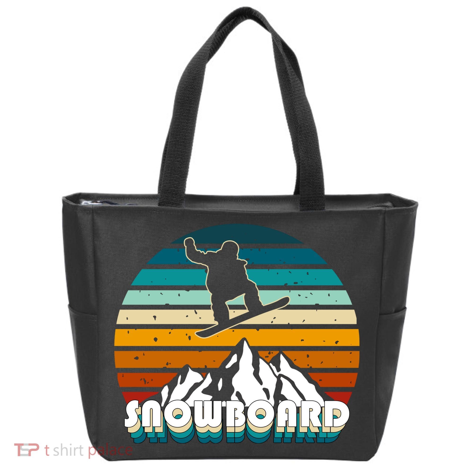 Snowboard Retro Sunset Tote Bag