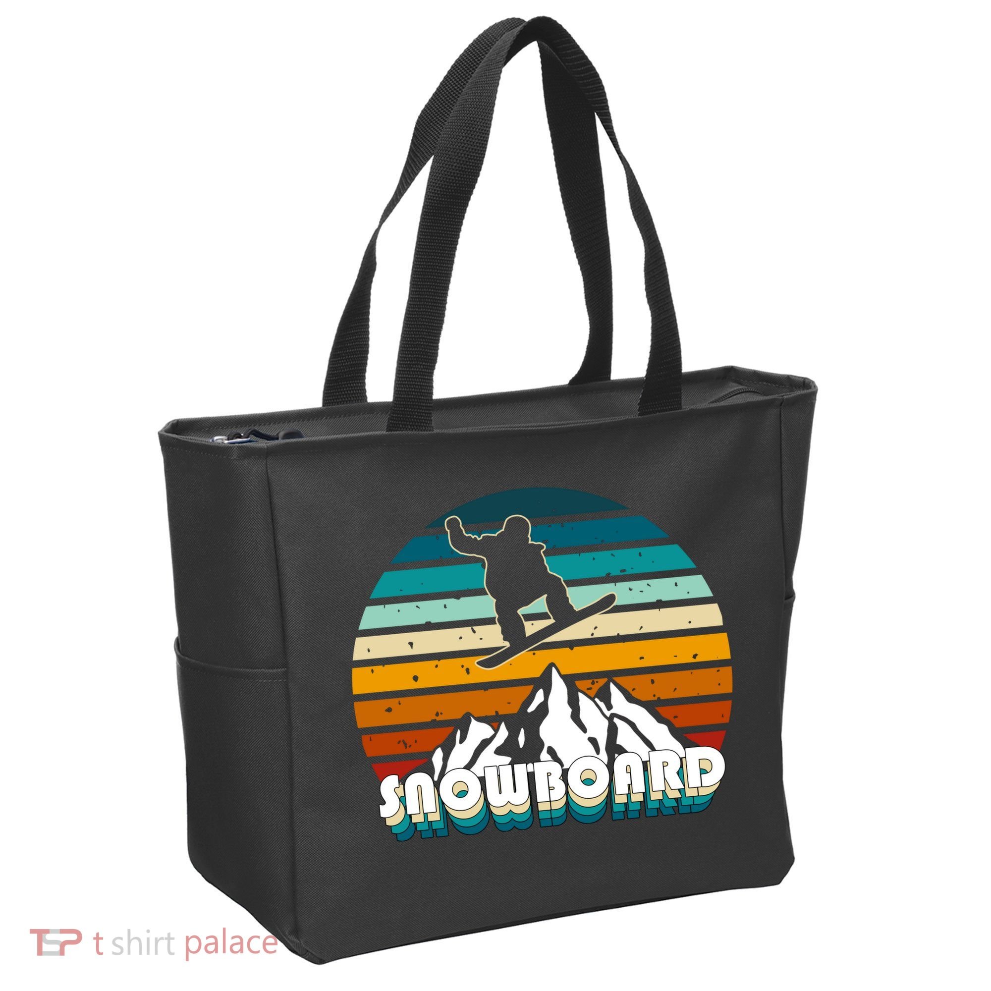 Snowboard Retro Sunset Tote Bag
