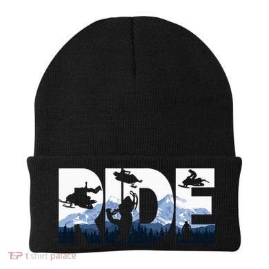Snowmobile Ride Snow Mountain Snowmobiling Winter Sport Beanie