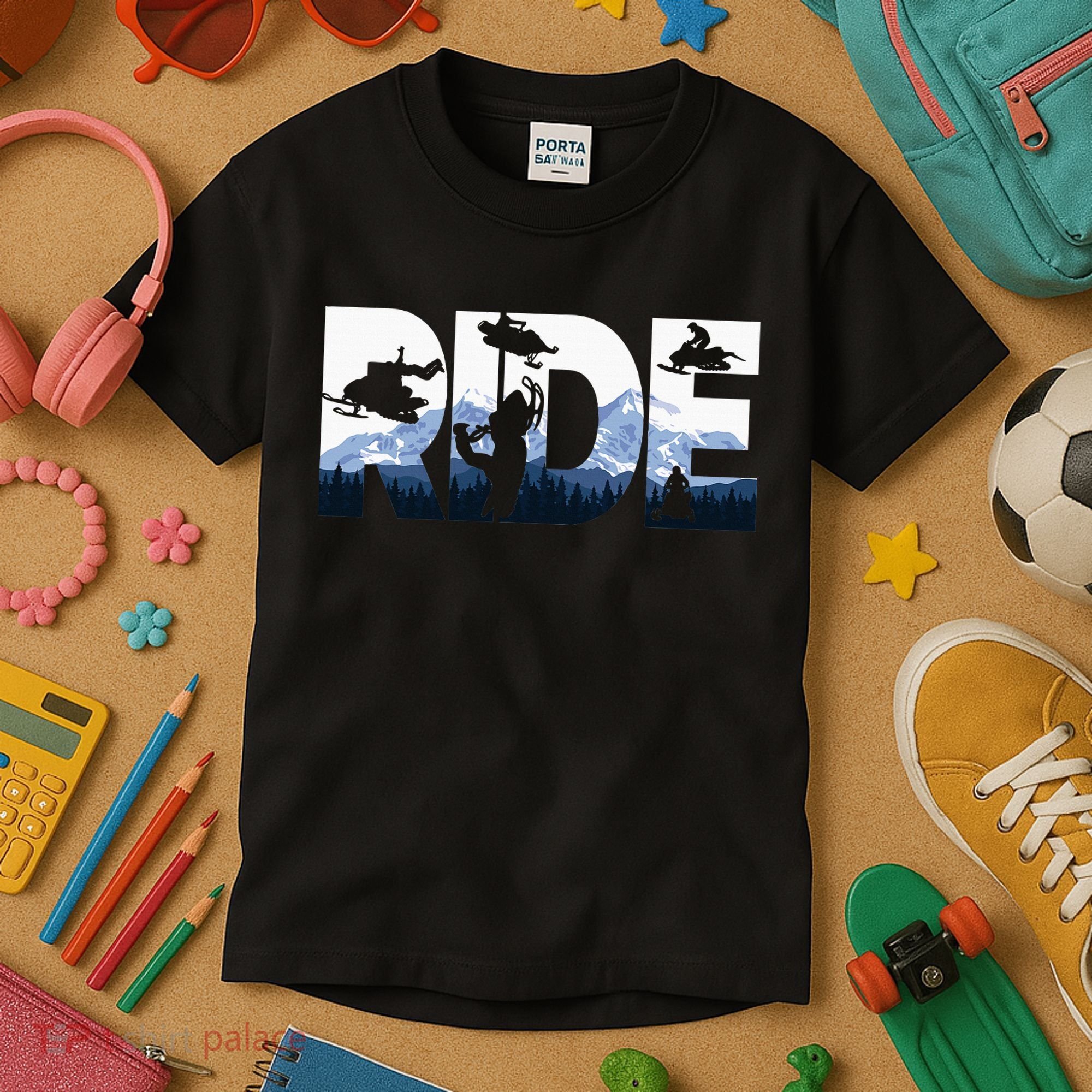 Snowmobile Ride Snow Mountain Snowmobiling Winter Sport Kids T-Shirt