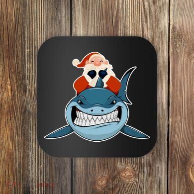 Santa Riding Shark Christmas Shark Coaster