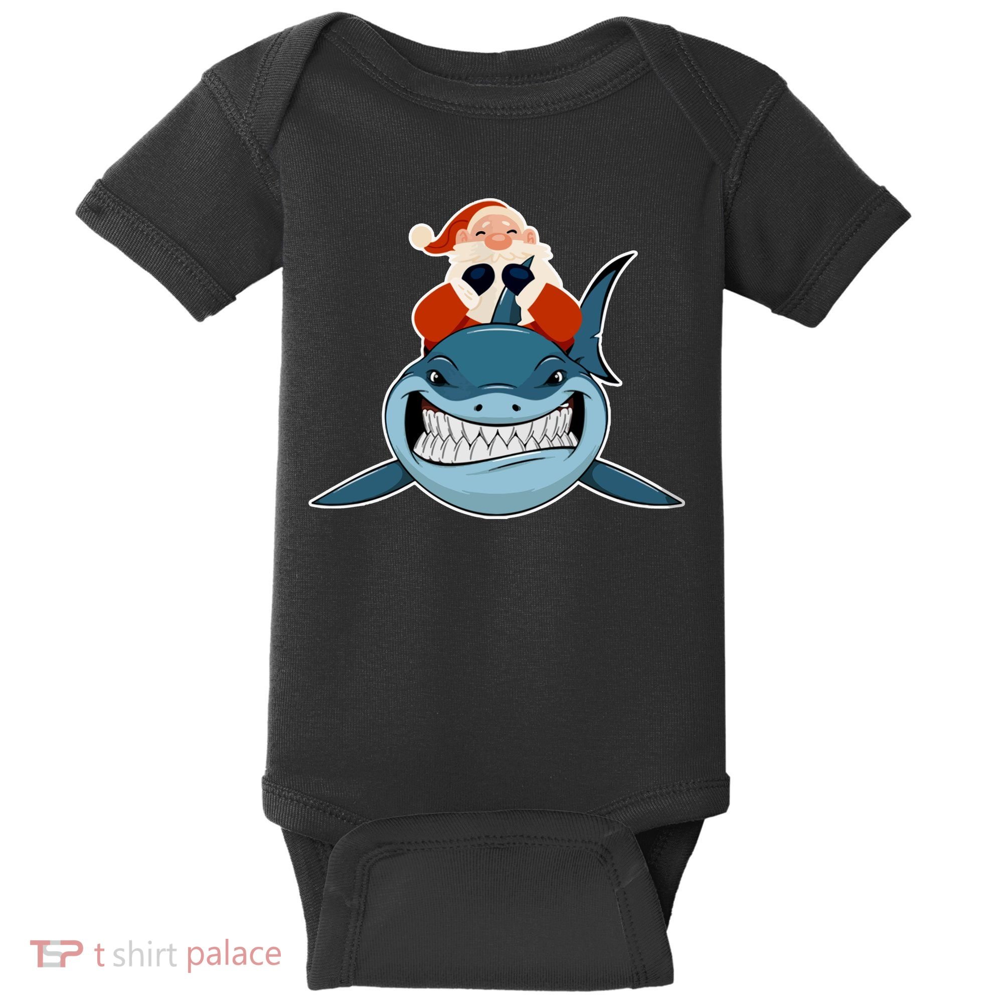 Santa Riding Shark Christmas Shark Baby Bodysuit