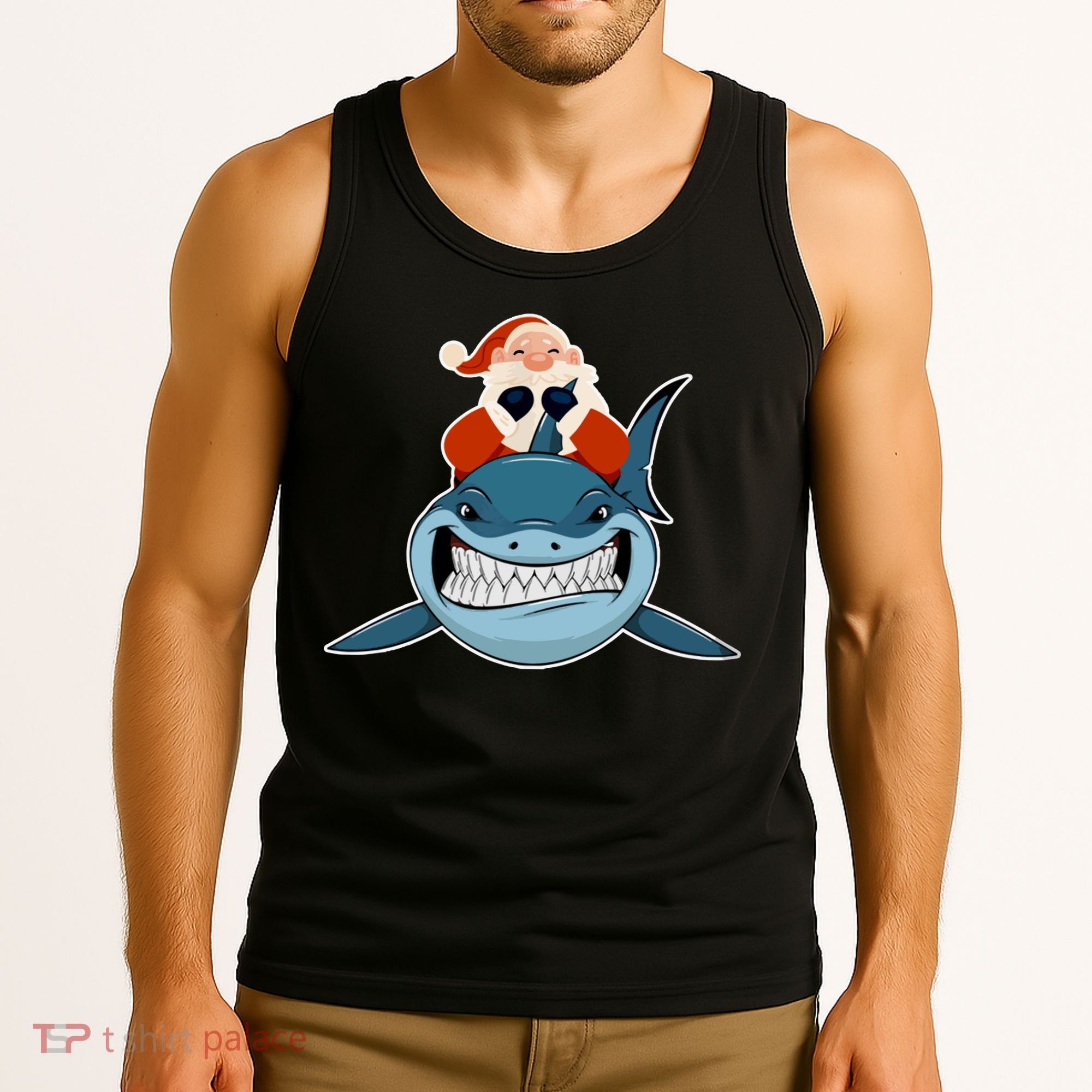 Santa Riding Shark Christmas Shark Tank Top