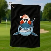 Santa Riding Shark Christmas Shark Golf Towel thumb 1
