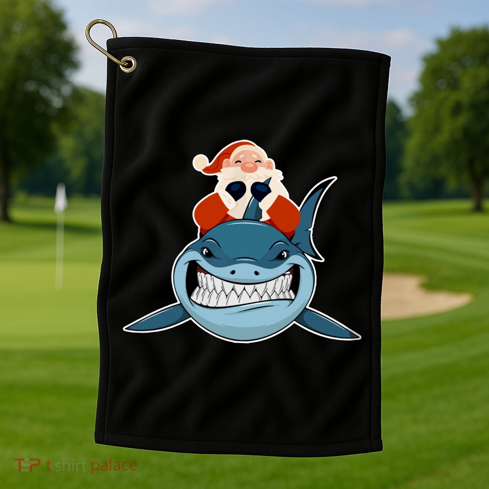 Santa Riding Shark Christmas Shark Golf Towel