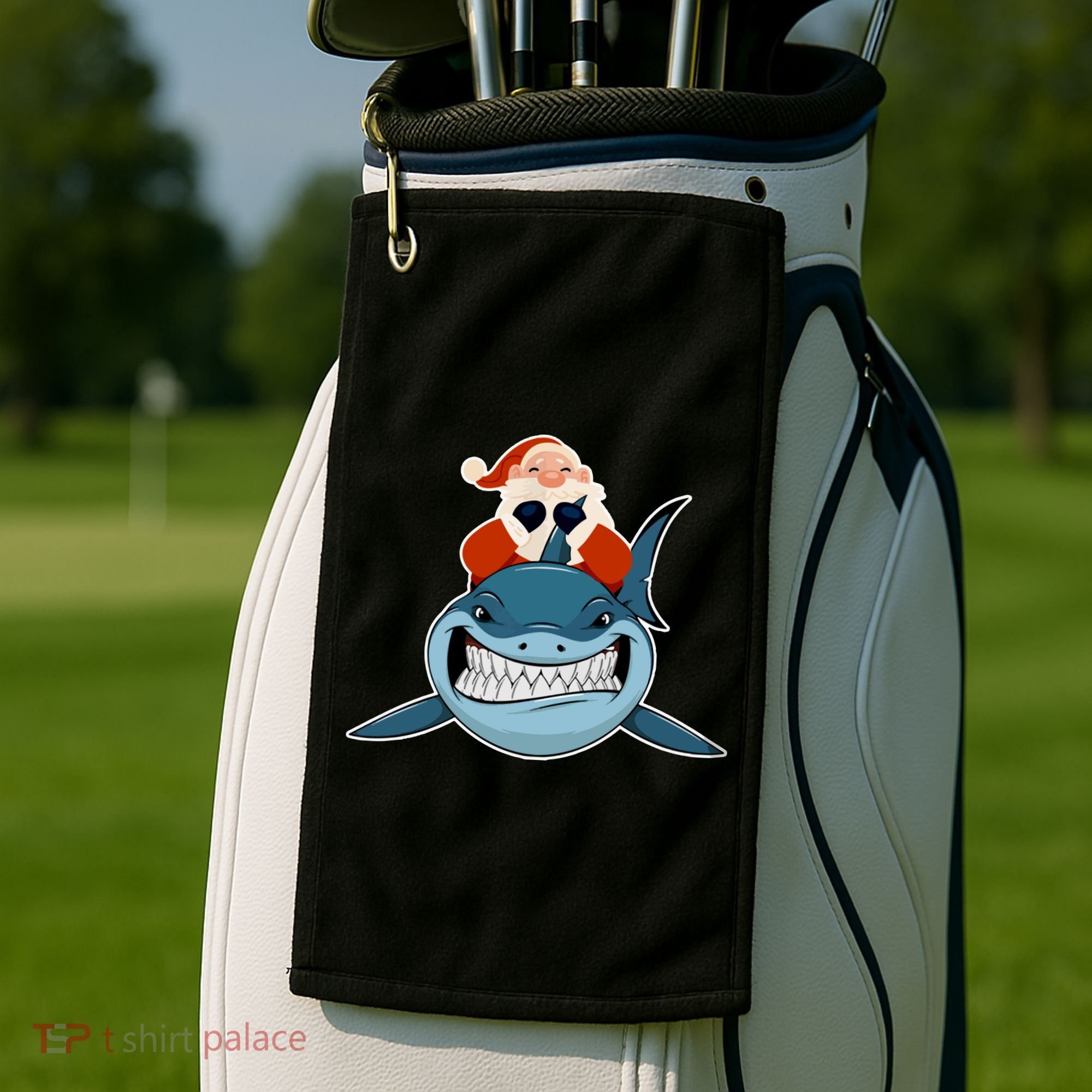 Santa Riding Shark Christmas Shark Golf Towel