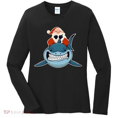 Santa Riding Shark Christmas Shark Women's Long Sleeve Shirt