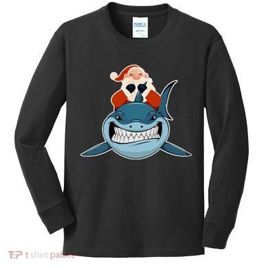Santa Riding Shark Christmas Shark Kids Long Sleeve Shirt