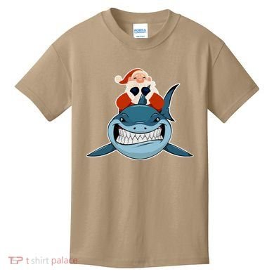 Santa Riding Shark Christmas Shark Kids T-Shirt