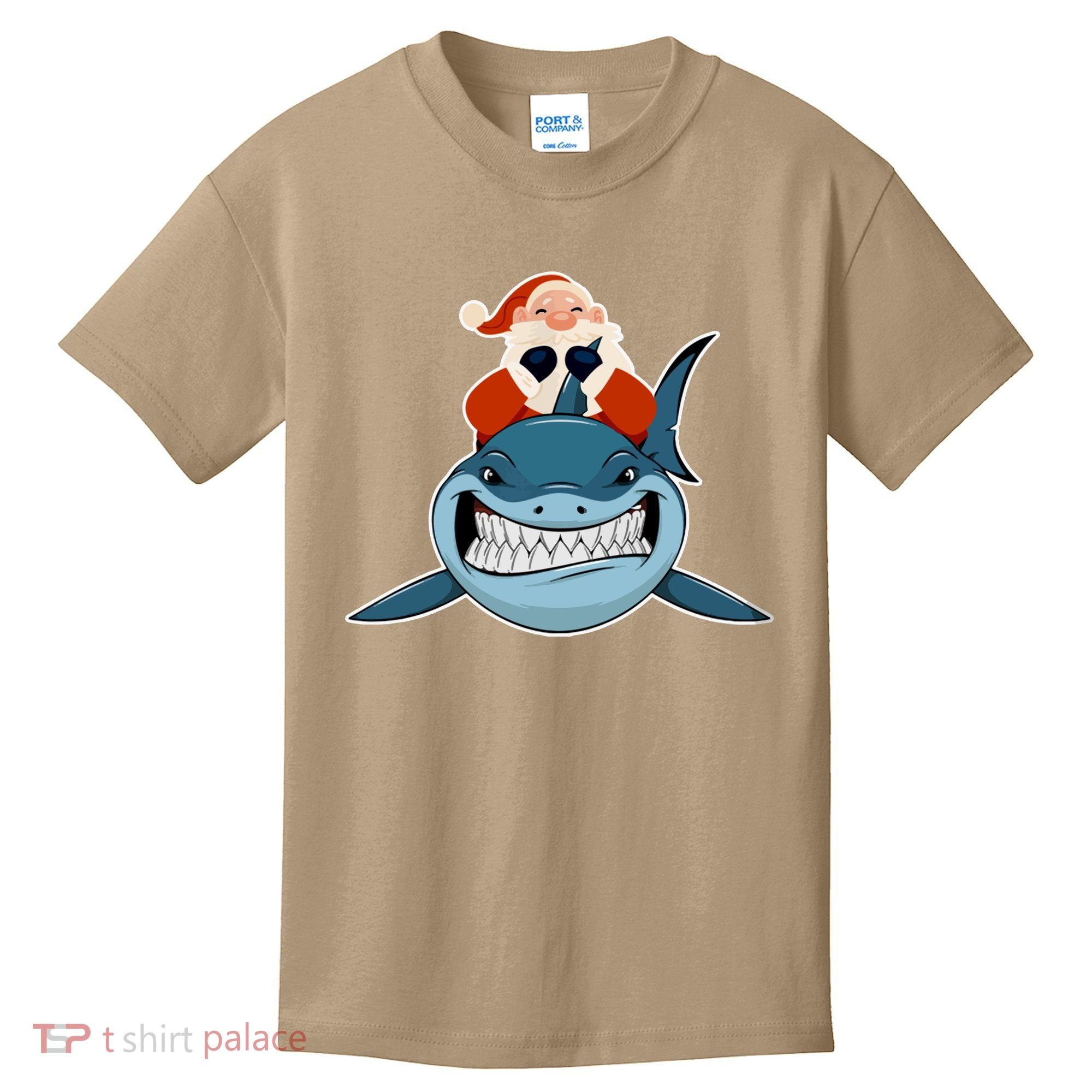 Santa Riding Shark Christmas Shark Kids T-Shirt