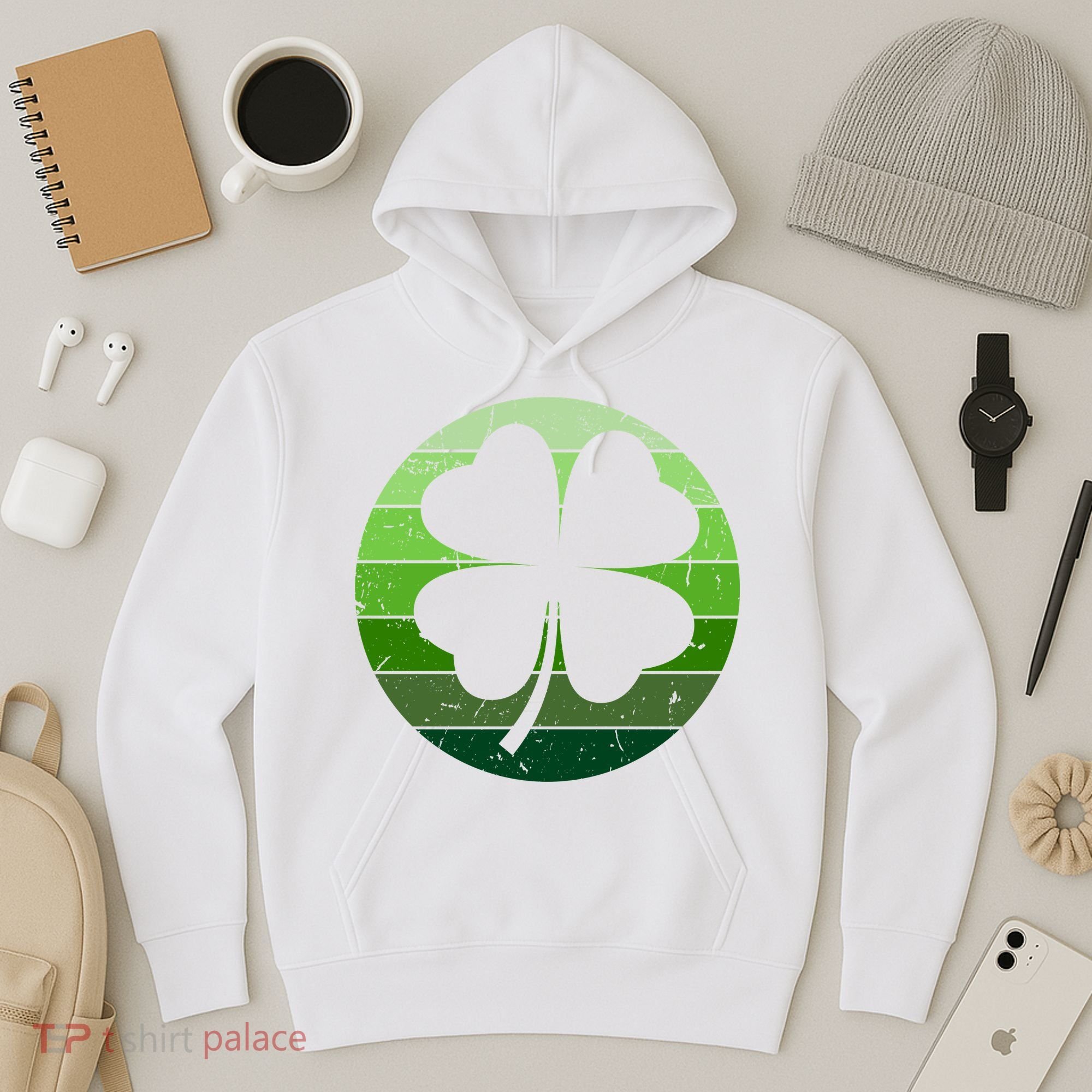 Shamrock Retro Sunset Lucky Leaf Hoodie