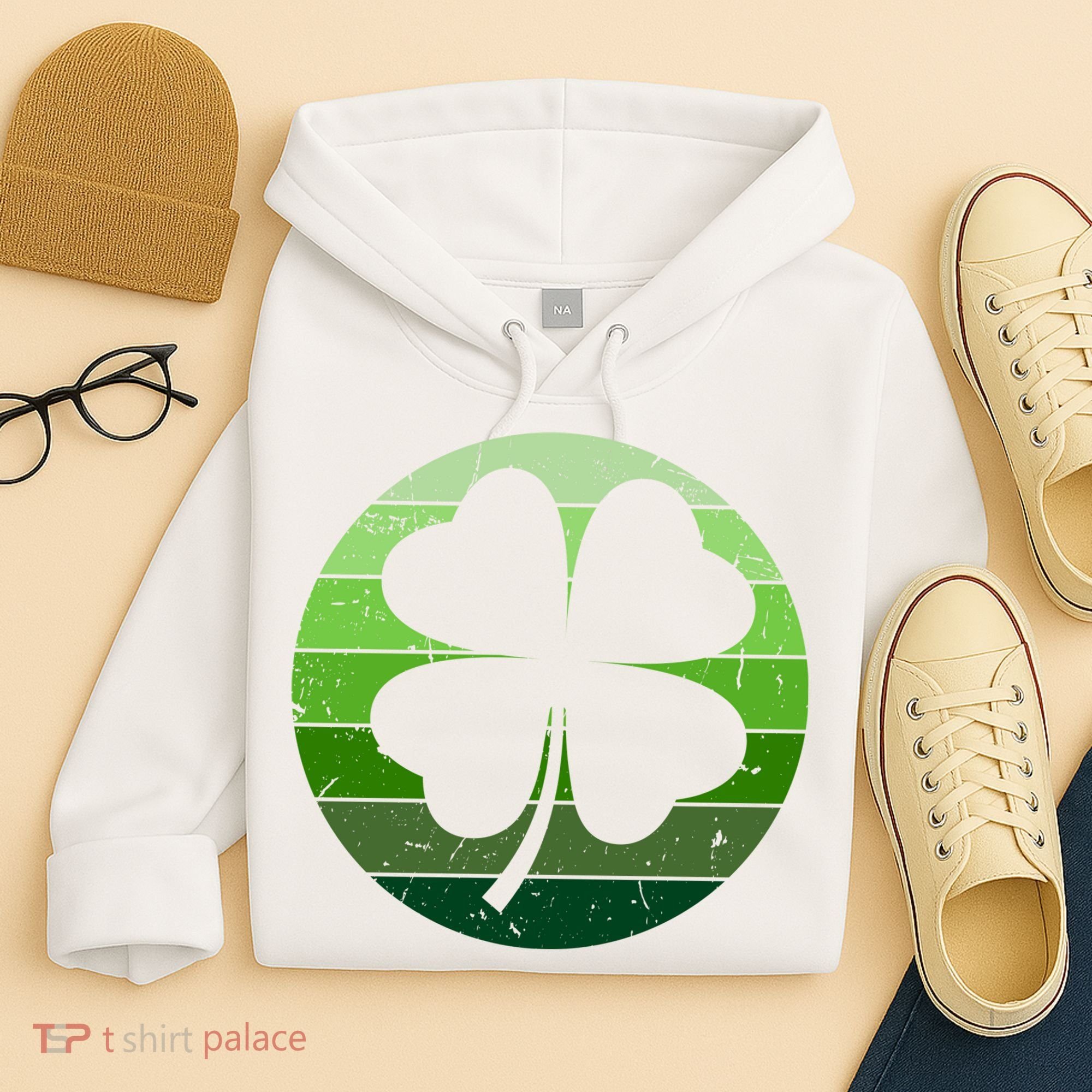 Shamrock Retro Sunset Lucky Leaf Hoodie
