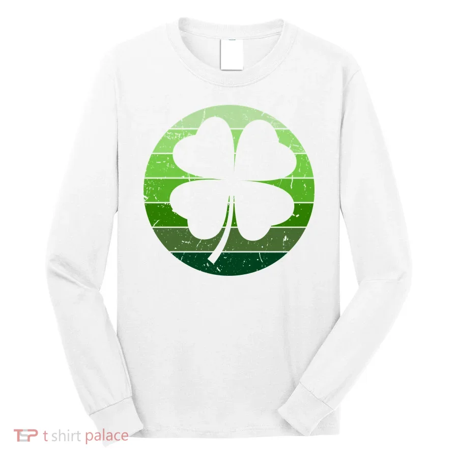 Shamrock Retro Sunset Lucky Leaf Long Sleeve Shirt