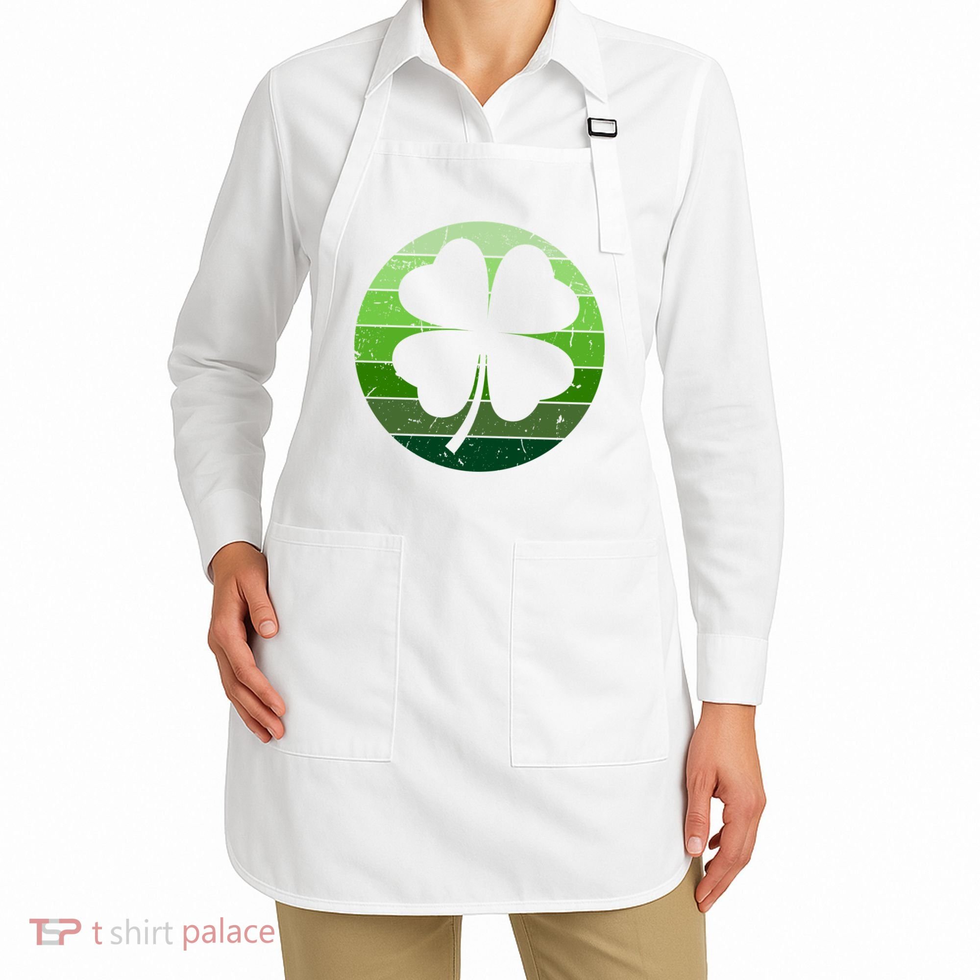 Shamrock Retro Sunset Lucky Leaf Apron