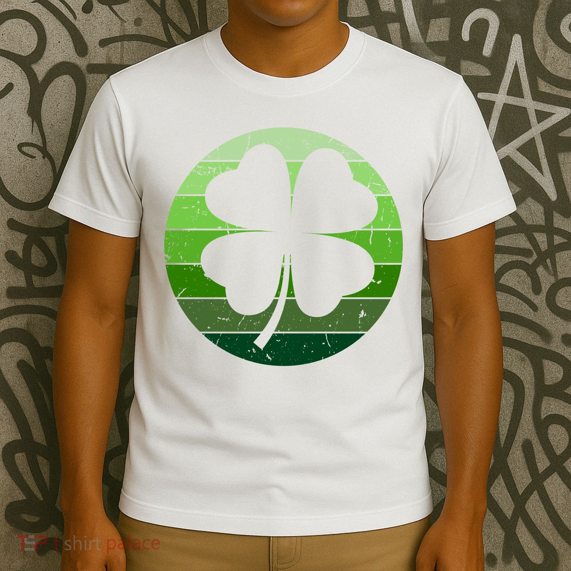 Shamrock Retro Sunset Lucky Leaf T-Shirt