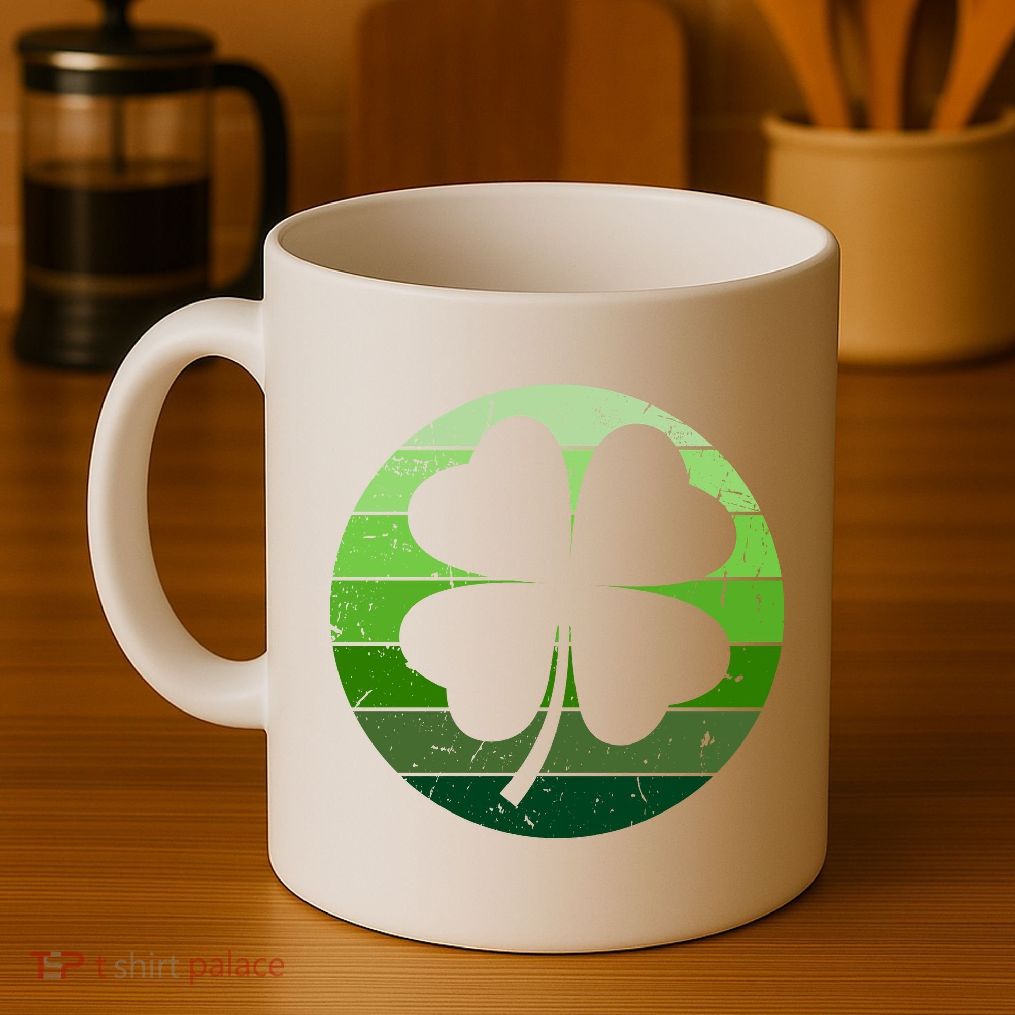 Shamrock Retro Sunset Lucky Leaf Coffee Mug