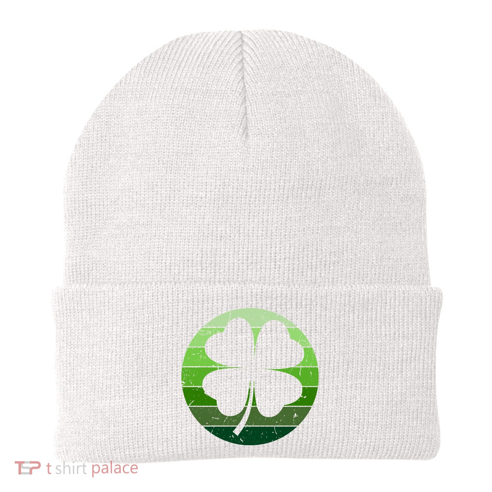 Shamrock Retro Sunset Lucky Leaf Beanie