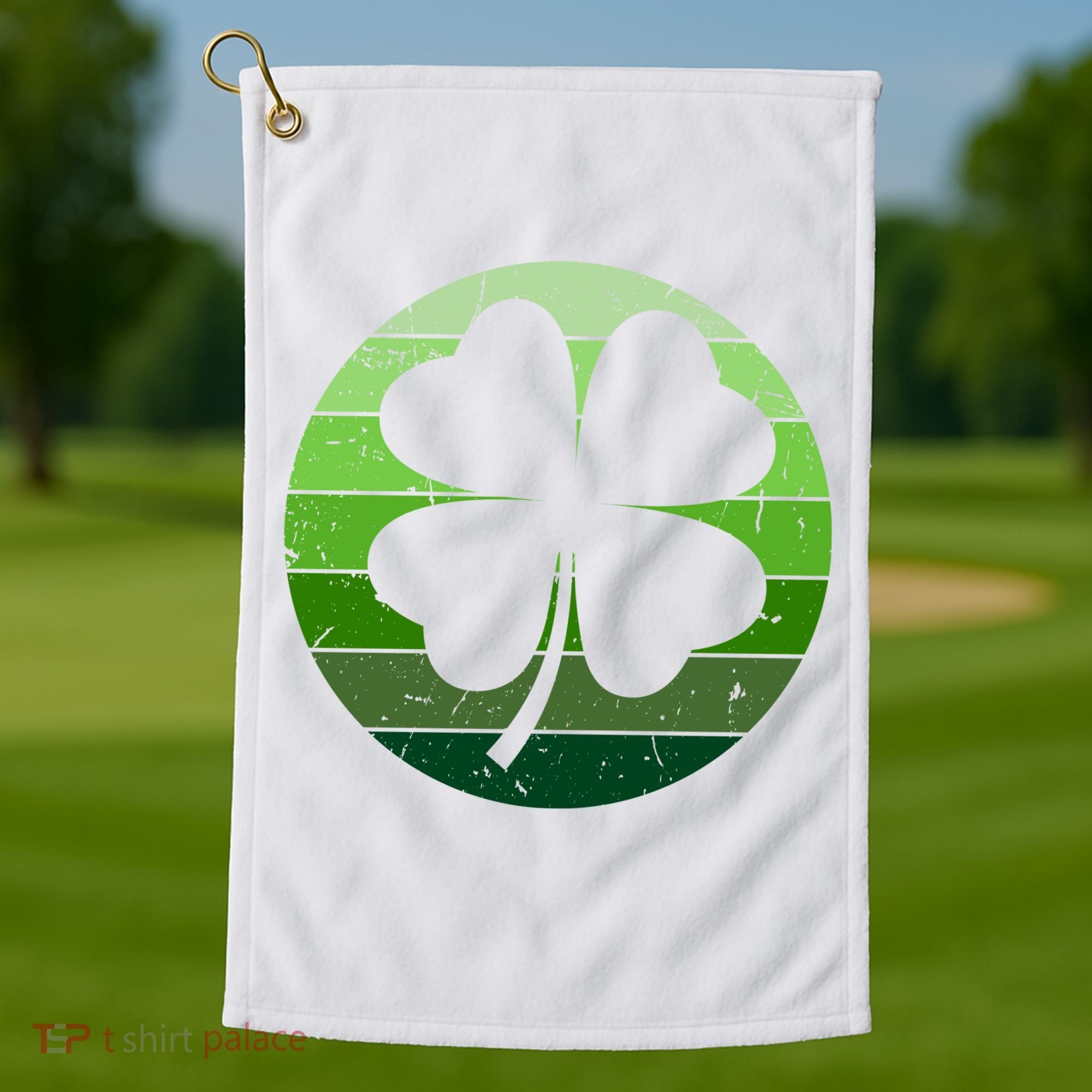 Shamrock Retro Sunset Lucky Leaf Golf Towel
