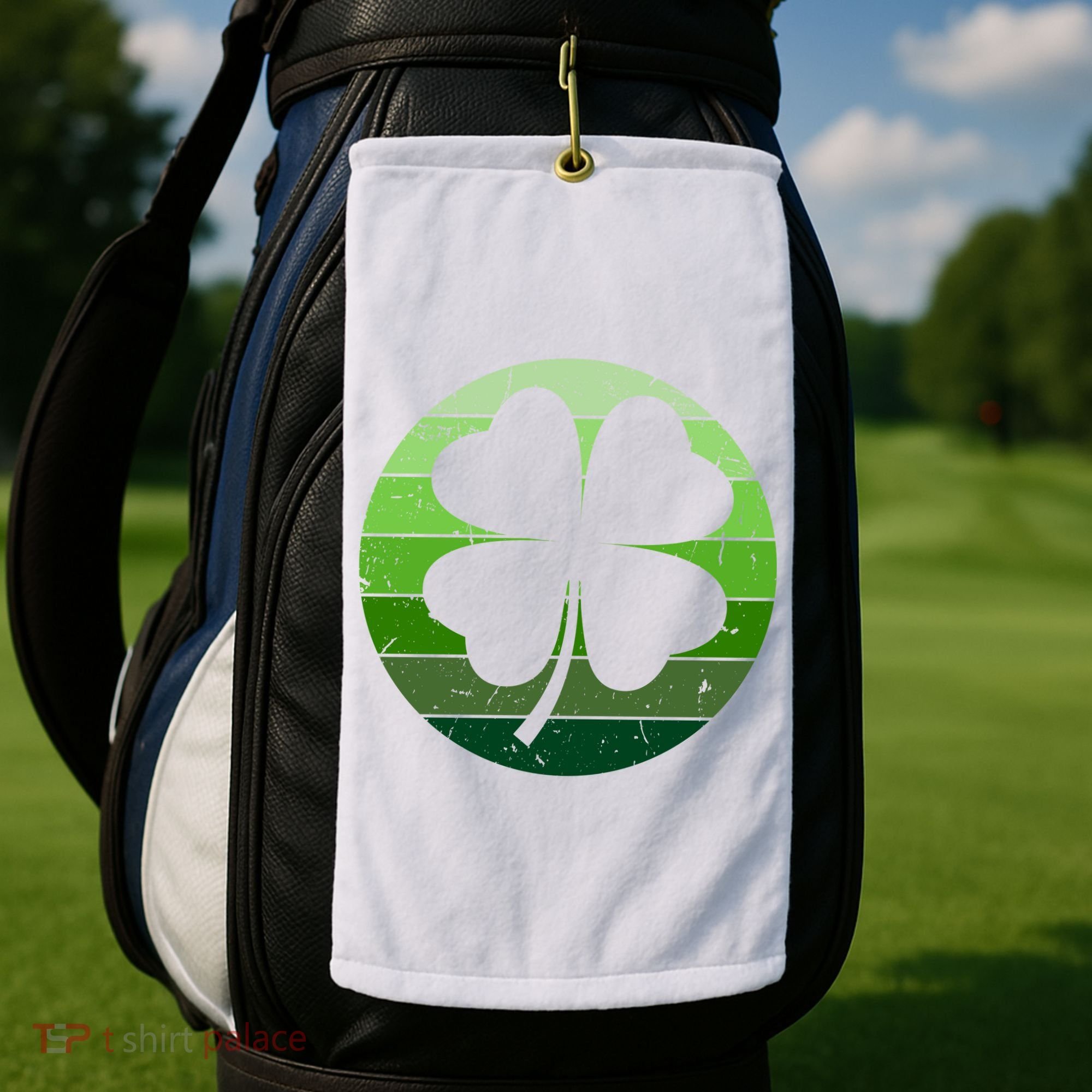 Shamrock Retro Sunset Lucky Leaf Golf Towel