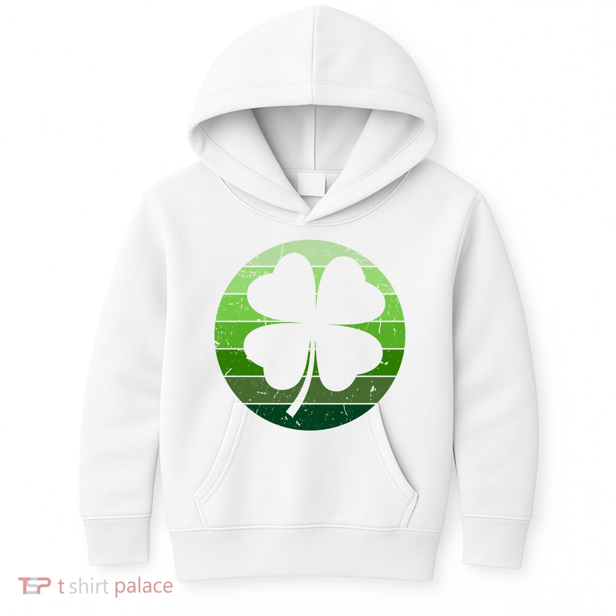 Shamrock Retro Sunset Lucky Leaf Kids Hoodie