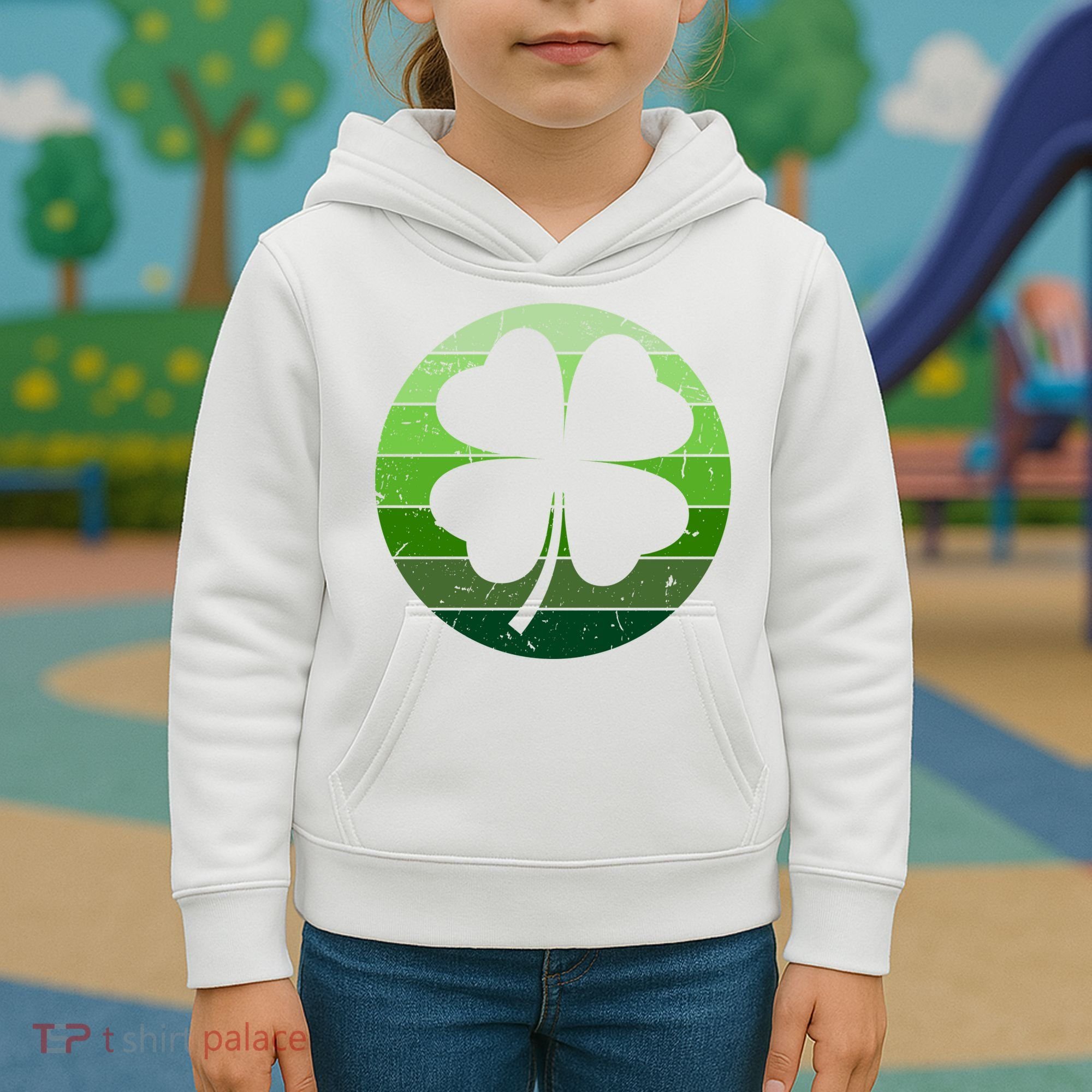 Shamrock Retro Sunset Lucky Leaf Kids Hoodie