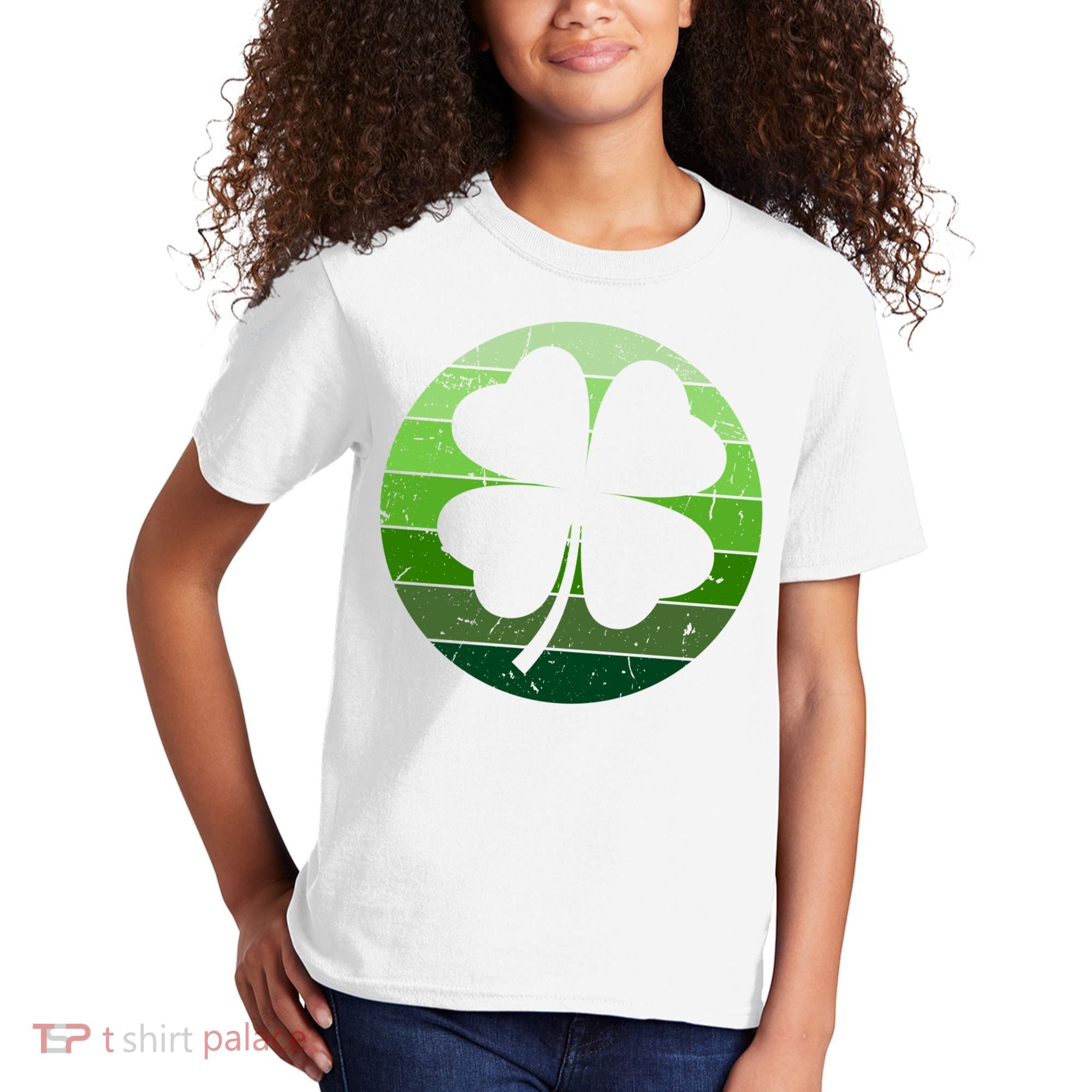 Shamrock Retro Sunset Lucky Leaf Kids T-Shirt