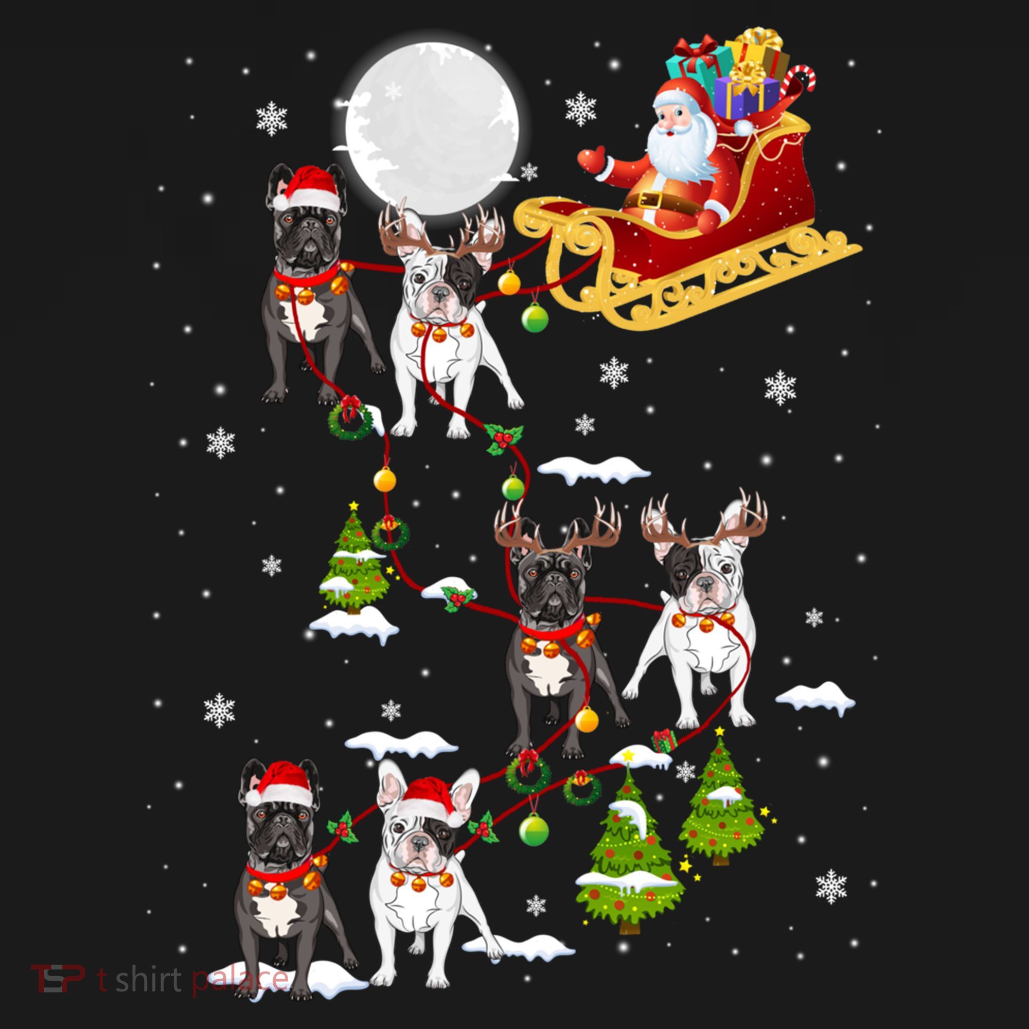 Santa Riding Sleigh French Bulldog Christmas Reindeer Gift Women's Hoodie