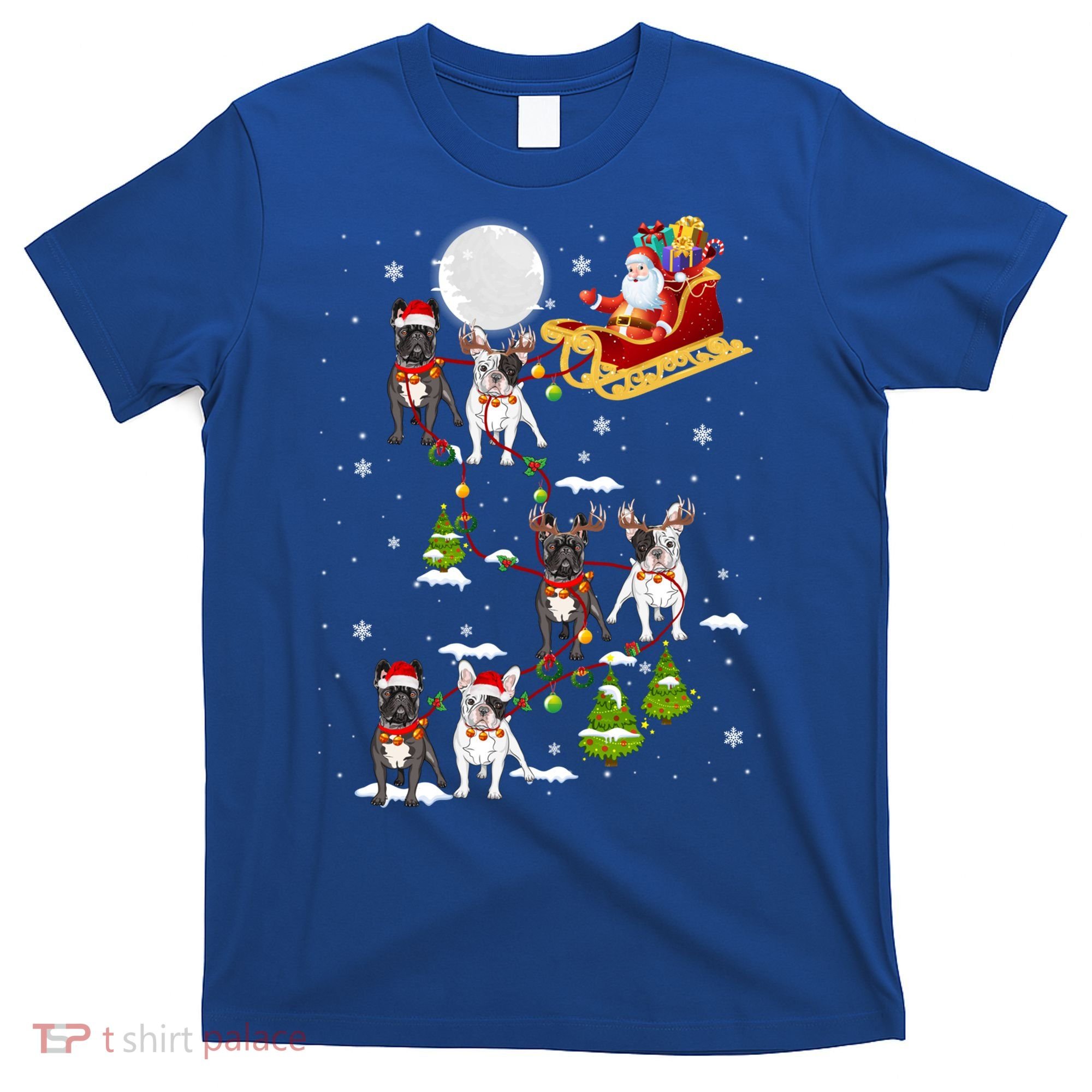 Santa Riding Sleigh French Bulldog Christmas Reindeer Gift T-Shirt