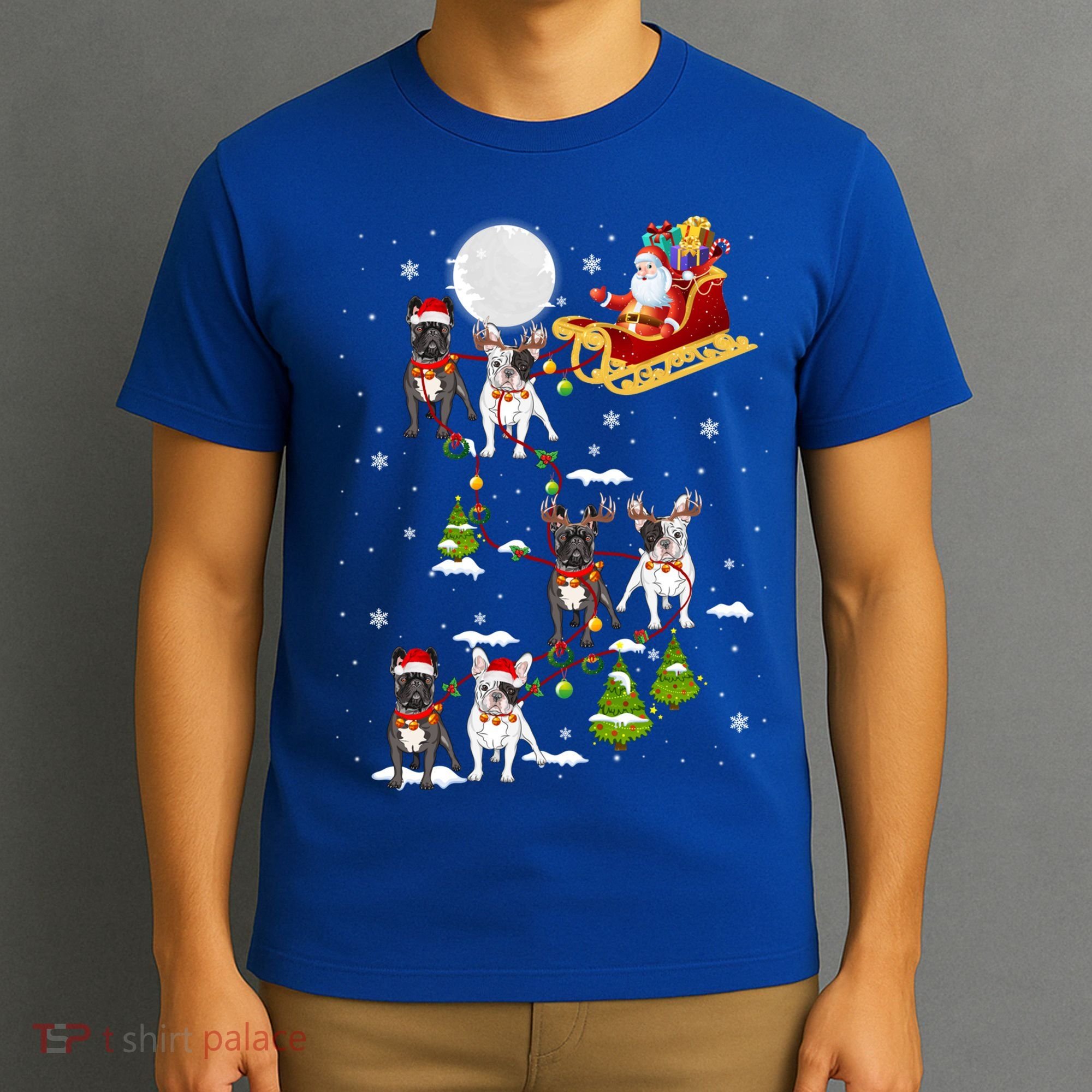 Santa Riding Sleigh French Bulldog Christmas Reindeer Gift T-Shirt
