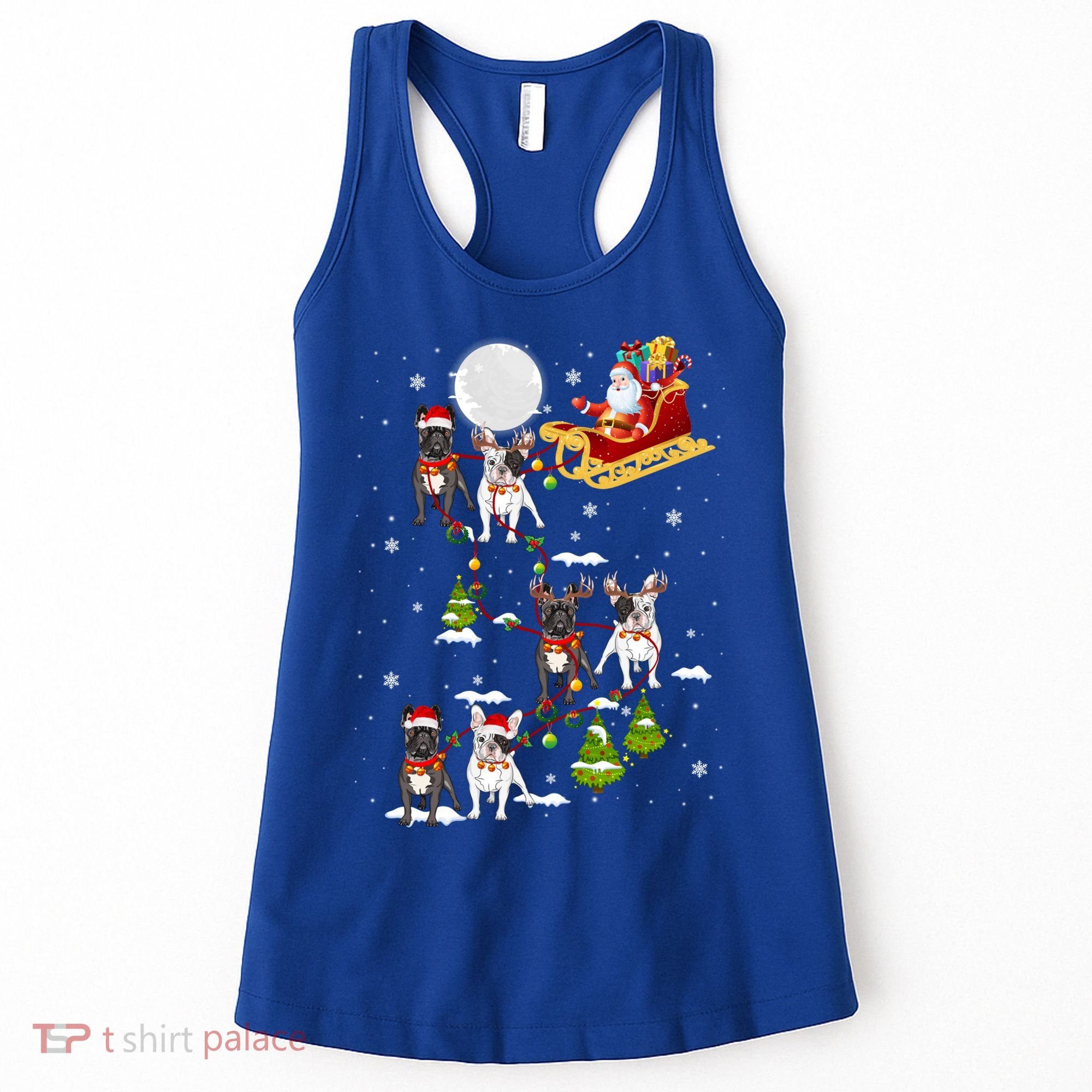 Santa Riding Sleigh French Bulldog Christmas Reindeer Gift Women's Tank Top