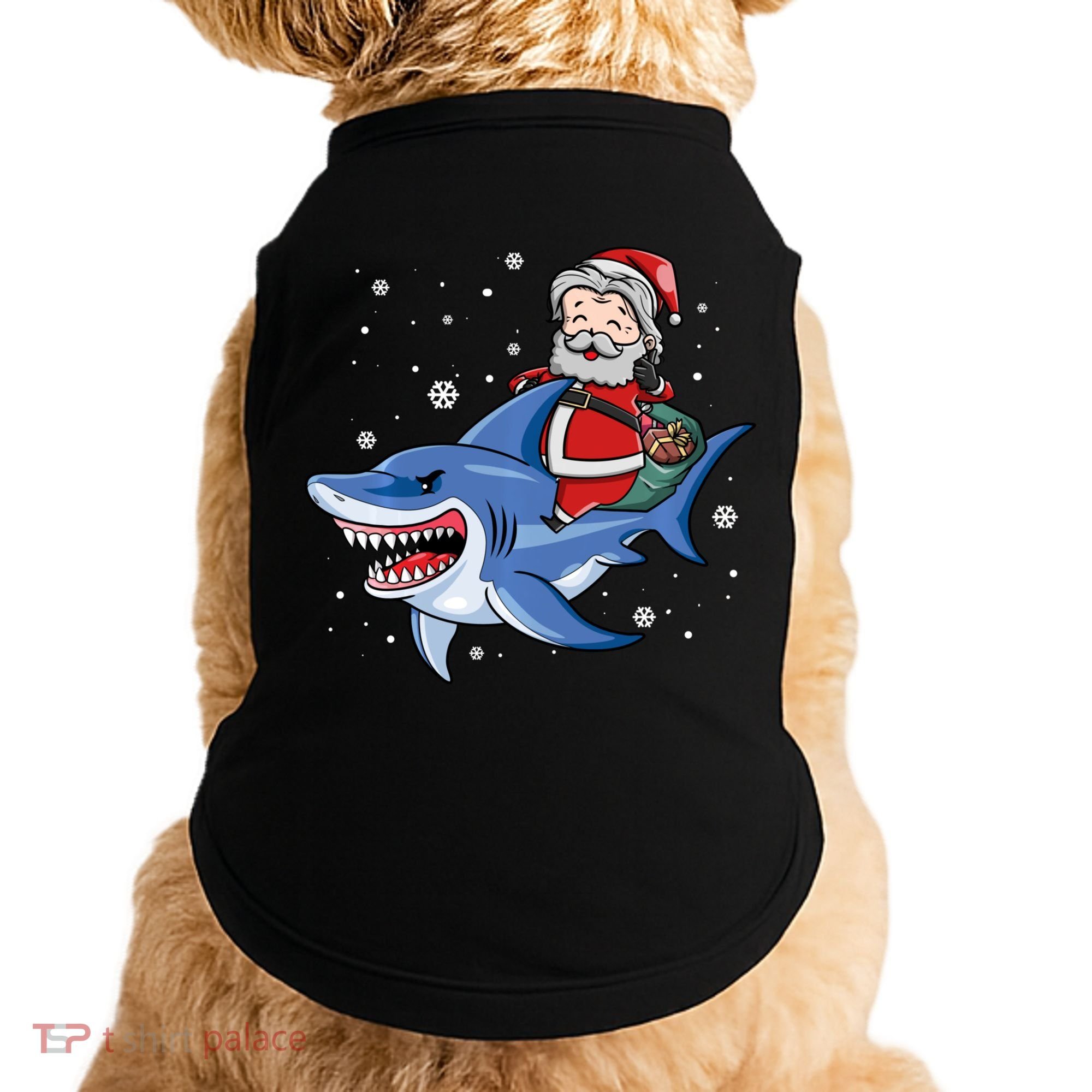 Santa Riding Shark Christmas Pajamas Doggie Tank