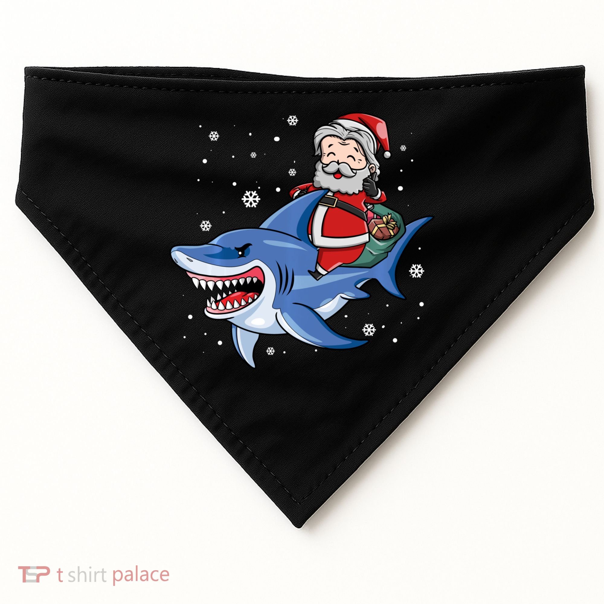 Santa Riding Shark Christmas Pajamas USA-Made Doggie Bandana