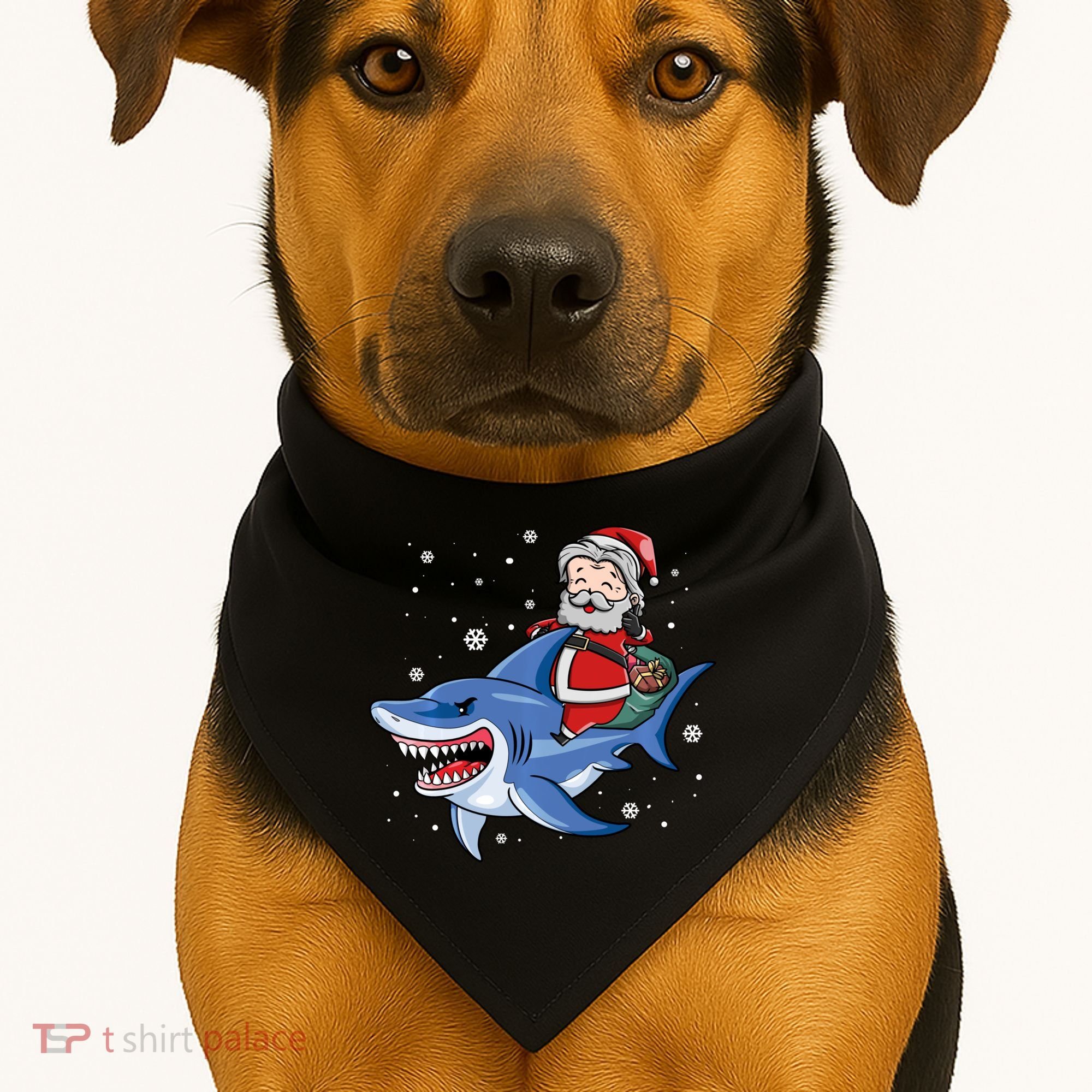 Santa Riding Shark Christmas Pajamas USA-Made Doggie Bandana