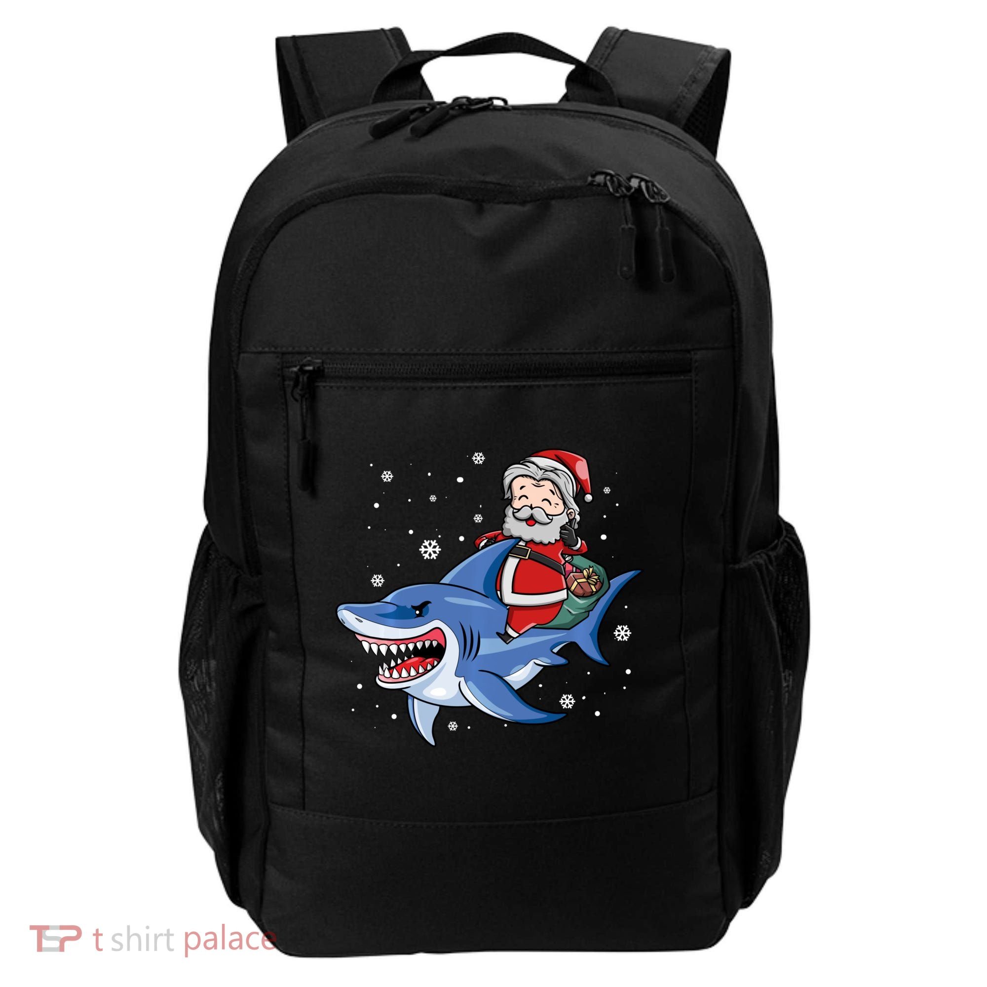 Santa Riding Shark Christmas Pajamas Backpack