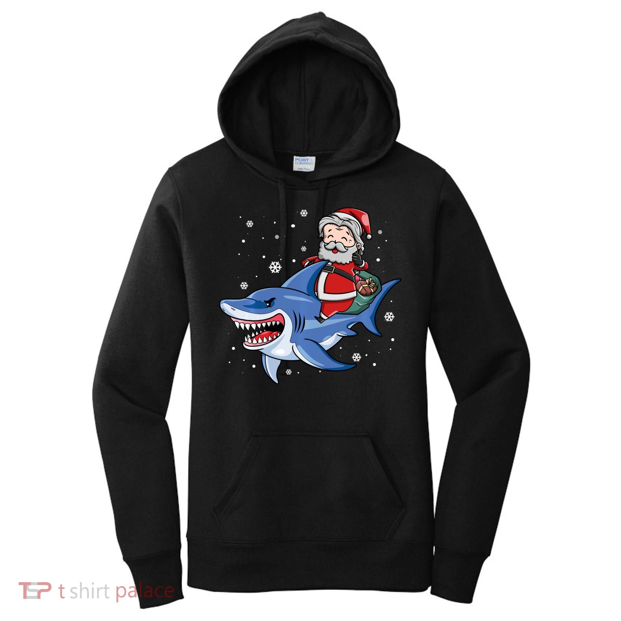 Santa Riding Shark Christmas Pajamas Women's Hoodie