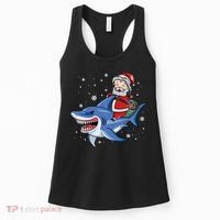 Santa Riding Shark Christmas Pajamas Women's Tank Top thumb 0