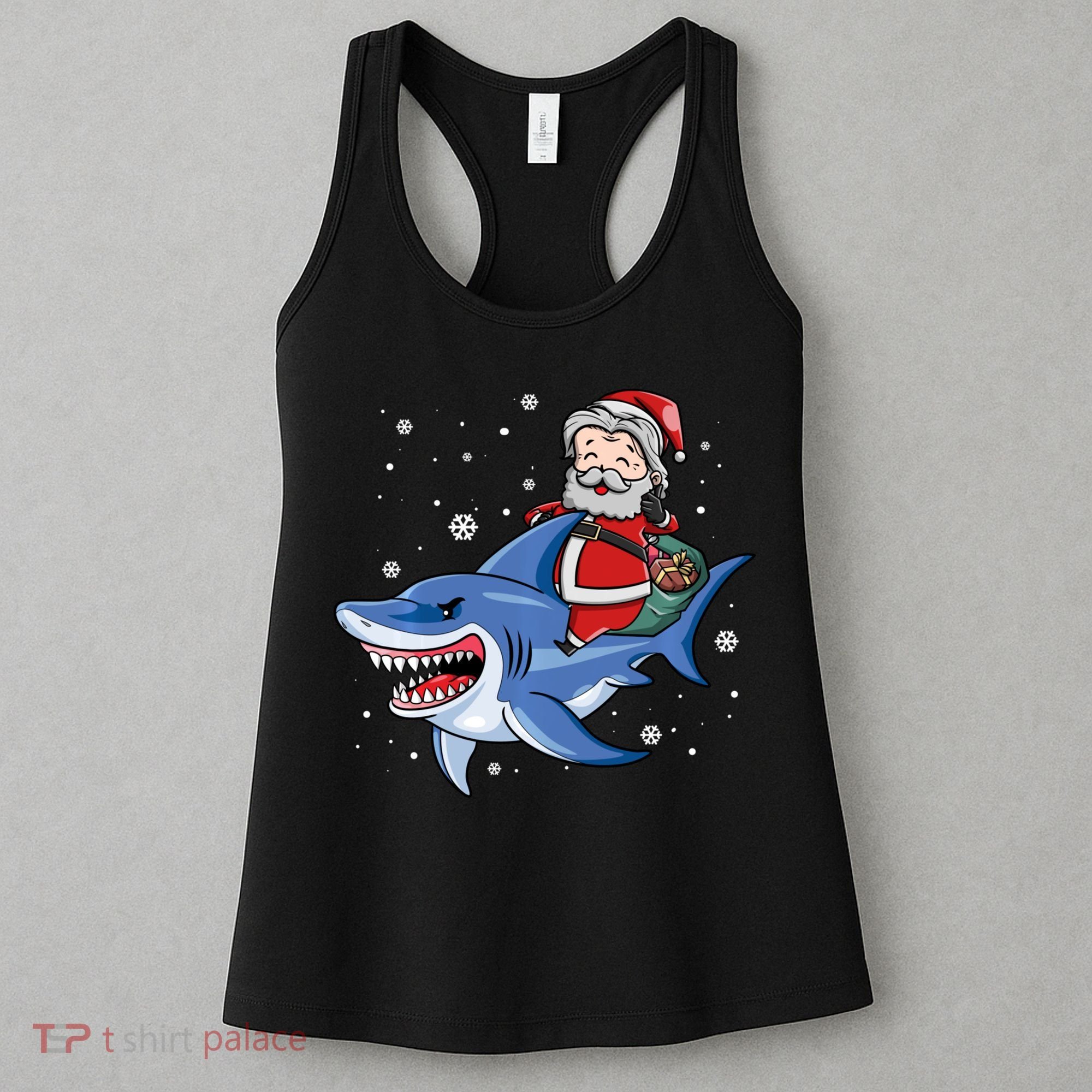 Santa Riding Shark Christmas Pajamas Women's Tank Top