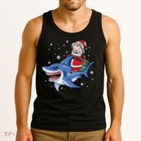 Santa Riding Shark Christmas Pajamas Tank Top thumb 3