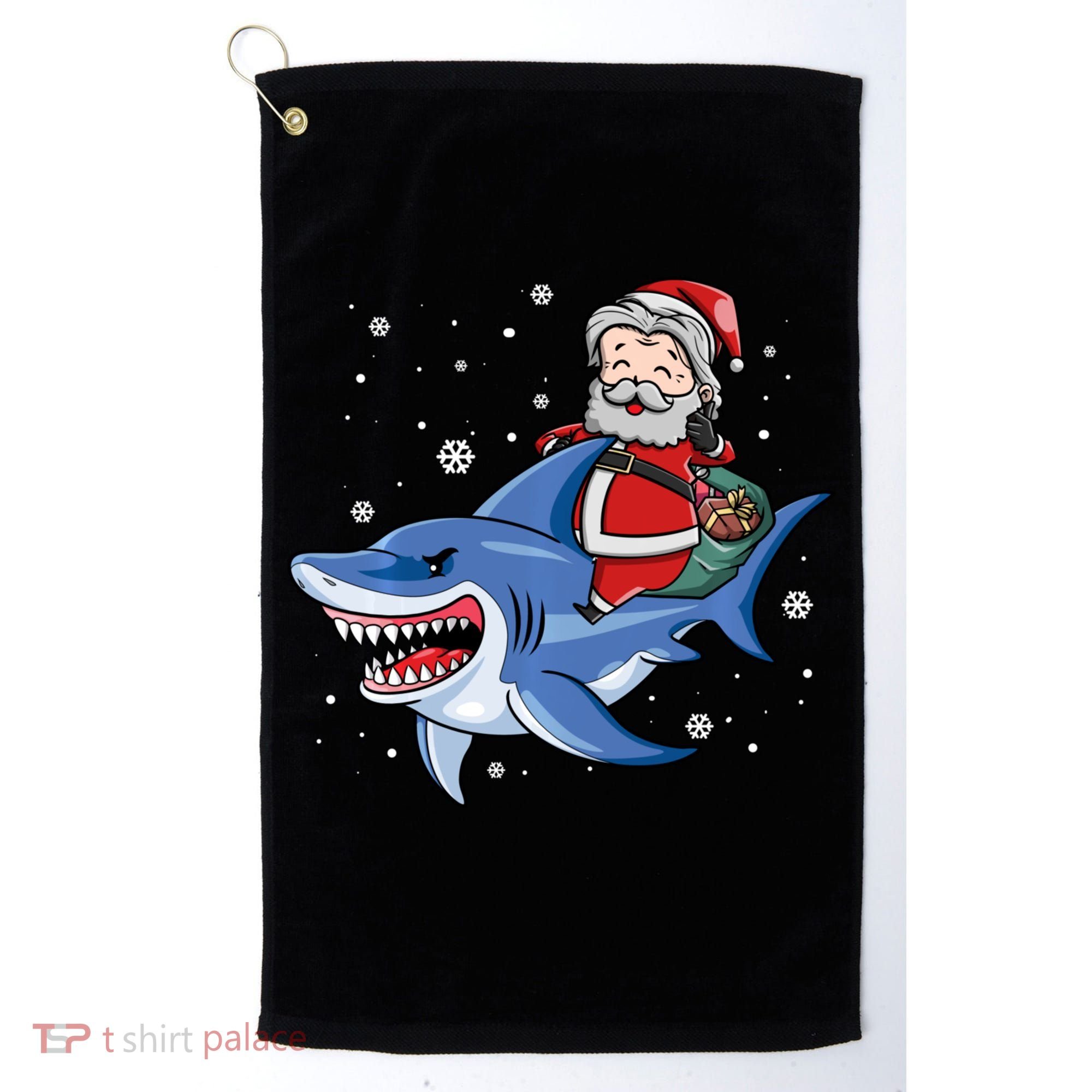 Santa Riding Shark Christmas Pajamas Golf Towel