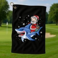 Santa Riding Shark Christmas Pajamas Golf Towel thumb 1