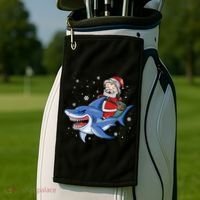 Santa Riding Shark Christmas Pajamas Golf Towel thumb 2