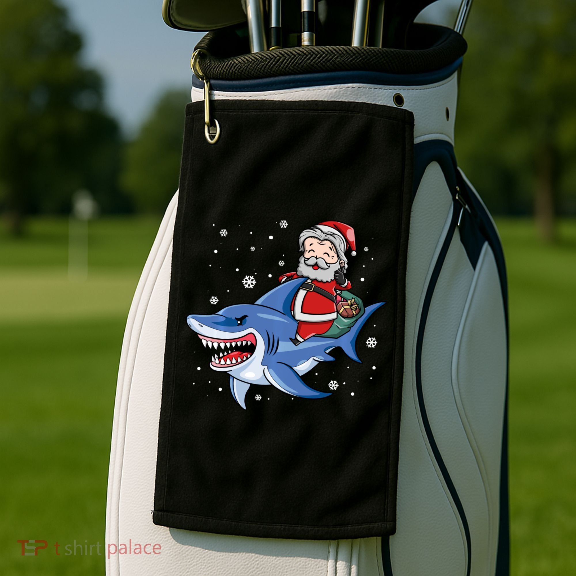 Santa Riding Shark Christmas Pajamas Golf Towel