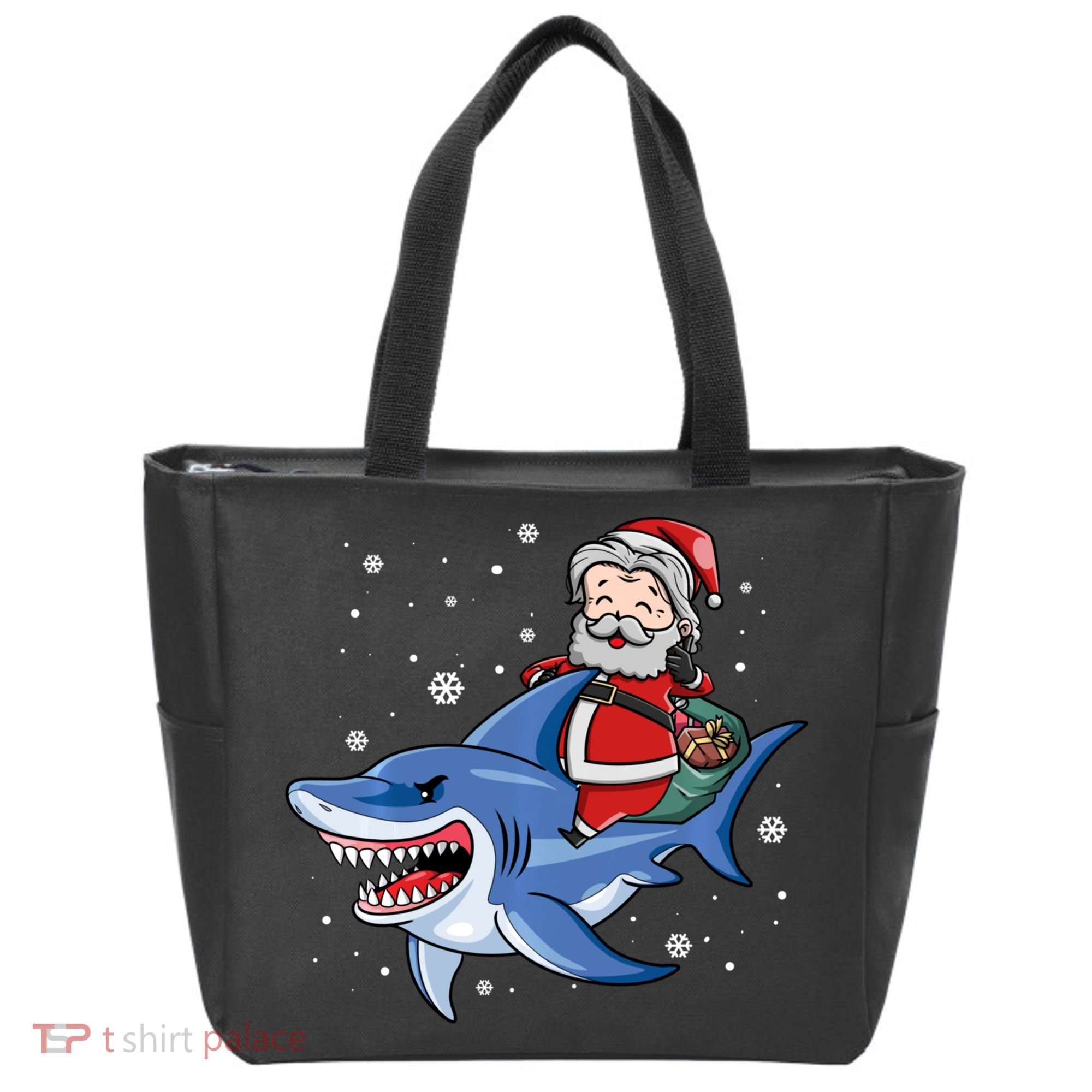 Santa Riding Shark Christmas Pajamas Tote Bag